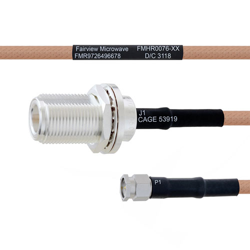 N Female (Jack) Bulkhead to SMA Male (Plug) MIL-DTL-17 Cable M17/128-RG400 Coax Up To 11 GHz, 1.7 VSWR in 72 Inch FMHR0076-72