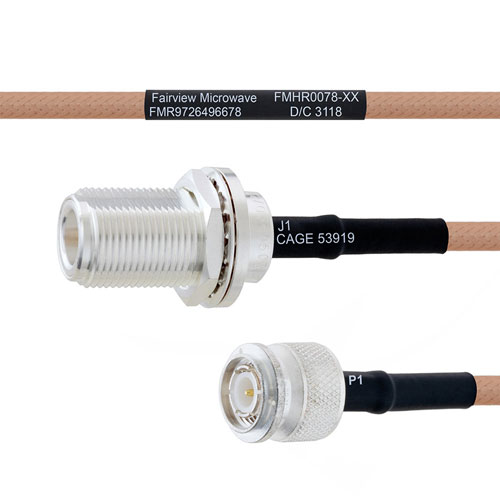 N Female (Jack) Bulkhead to TNC Male (Plug) MIL-DTL-17 Cable M17/128-RG400 Coax Up To 11 GHz, 1.7 VSWR in 36 Inch FMHR0078-36