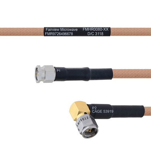 SMA Male to RA SMA Male MIL-DTL-17 Cable M17/128-RG400 Coax in 100 cm FMHR0080-100CM