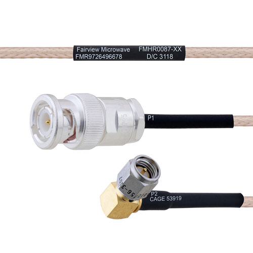 BNC Male to RA SMA Male MIL-DTL-17 Cable M17/113-RG316 Coax in 12 Inch FMHR0087-12