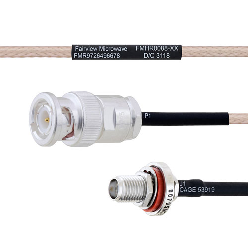 BNC Male to SMA Female Bulkhead MIL-DTL-17 Cable M17/113-RG316 Coax FMHR0088