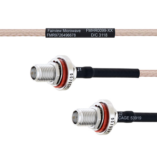 SMA Female Bulkhead to SMA Female Bulkhead MIL-DTL-17 Cable M17/113-RG316 Coax in 8 Inch FMHR0095-8