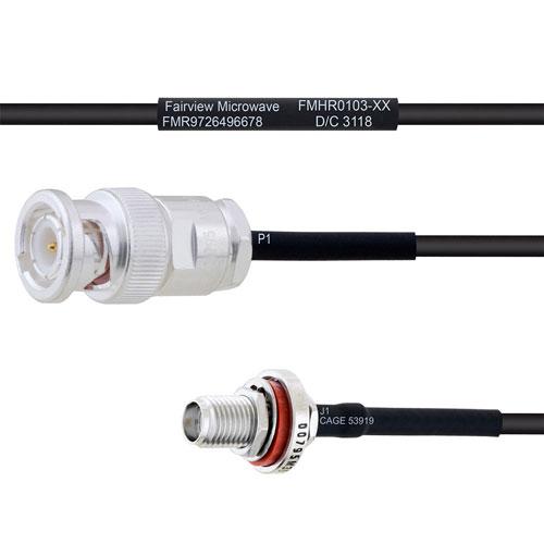 BNC Male to SMA Female Bulkhead MIL-DTL-17 Cable M17/119-RG174 Coax in 18 FMHR0103-18