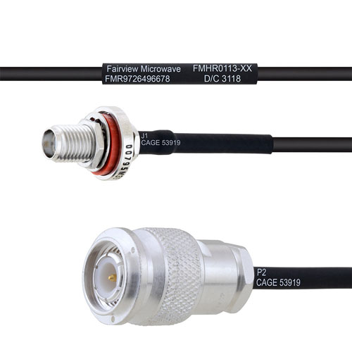 SMA Female Bulkhead to TNC Male MIL-DTL-17 Cable M17/119-RG174 Coax in 12 Inch FMHR0113-12