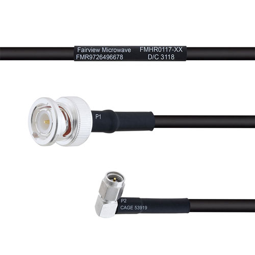 BNC Male to RA SMA Male MIL-DTL-17 Cable M17/183-00001 Coax in 48 Inch FMHR0117-48