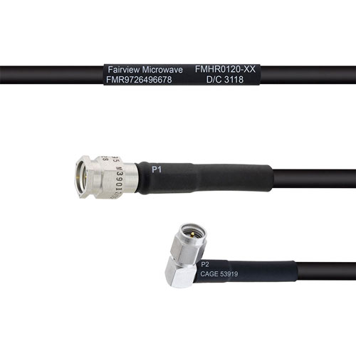 SMA Male to RA SMA Male MIL-DTL-17 Cable M17/28-RG58 Coax in 18 Inch FMHR0120-18