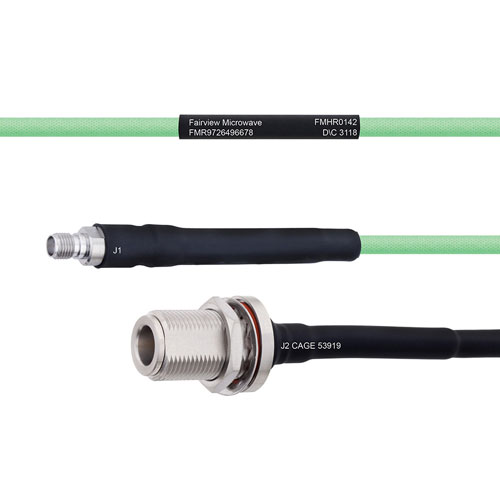 Temperature Conditioned Low Loss SMA Female to N Female Bulkhead Cable LL142 Coax in 300 cm FMHR0142-300CM