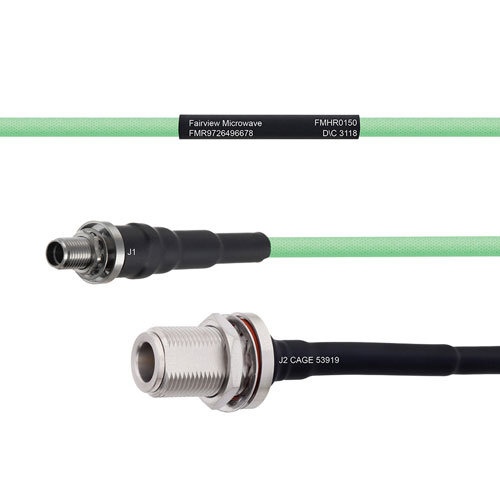 Temperature Conditioned Low Loss SMA Female Bulkhead to N Female Bulkhead Cable LL142 Coax in 18 Inch FMHR0150-18