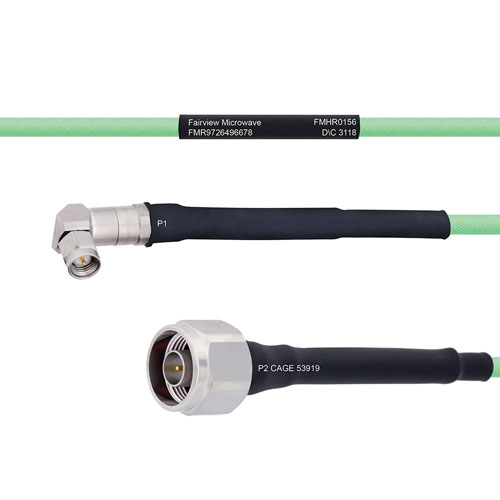 Temperature Conditioned Low Loss RA SMA Male to N Male Cable LL142 Coax in 12 Inch FMHR0156-12