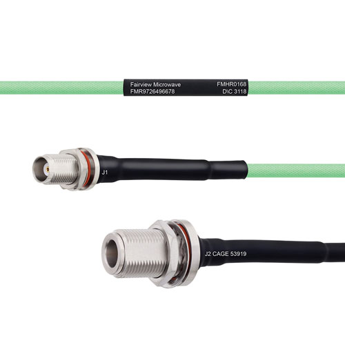 Temperature Conditioned Low Loss TNC Female Bulkhead to N Female Bulkhead Cable LL142 Coax in 12 Inch FMHR0168-12