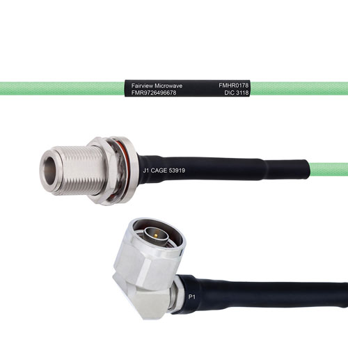 Temperature Conditioned Low Loss N Female Bulkhead to RA N Male Cable LL142 Coax in 24 Inch FMHR0178-24