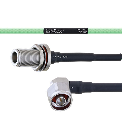 Temperature Conditioned Low Loss N Female Bulkhead to RA N Male Cable LL160 Coax FMHR0223