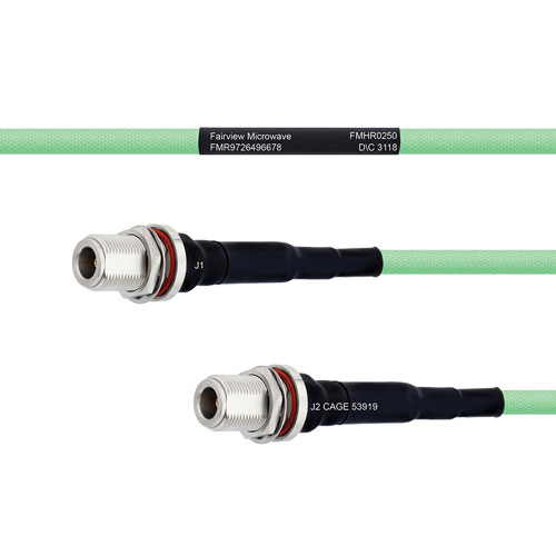 Temperature Conditioned Low Loss N Female Bulkhead to N Female Bulkhead Cable LL335i Coax in 12 Inch FMHR0250-12