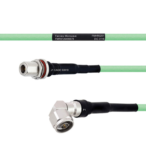 Temperature Conditioned Low Loss N Female Bulkhead to RA N Male Cable LL335i Coax in 12 Inch FMHR0251-12