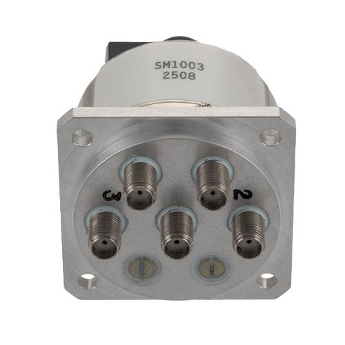 Manual SP4T Switch from DC to 18 GHz, SMA Female, and Rated to 30 Watts FMSM1003