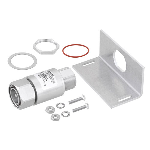 7/16 F/M In/Out Bulkhead Coaxial RF Surge Protector, 698MHz - 2.7GHz, DC Block, 500W, IP67, 40kA, Filter, Low PIM -163 dBc with Bracket FMSP1008