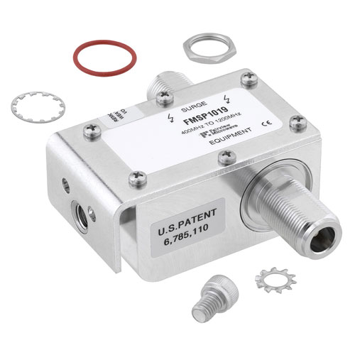 Type N F/F In/Out Coaxial RF Surge Protector, 400MHz - 1.2GHz, DC Pass, 300W, IP67, 20kA, Hybrid, Bracket Toward Body FMSP1019