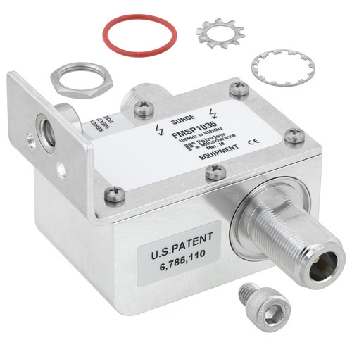 Type N F/F In/Out Coaxial RF Surge Protector, 100MHz - 512MHz, DC Block, 750W, IP67, 20kA, Filter, Bracket Away from Arrestor FMSP1035