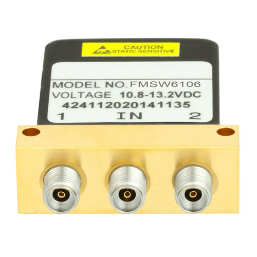 SPDT Latching DC to 40 GHz Electro-Mechanical Relay Switch, Self Cut Off, Diodes, 5W, 12V, 2.92mm FMSW6106