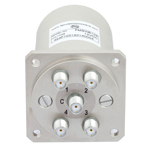 SP4T NO DC to 22 GHz Electro-Mechanical Relay Switch, Indicators, TTL, Diodes, 20W, 12V, SMA FMSW6128