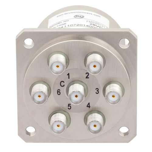SP6T NO DC to 22 GHz Electro-Mechanical Relay Switch, 20W, 28V, SMA FMSW6131