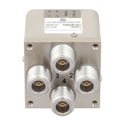 Transfer Latching DC to 12.4 GHz Electro-Mechanical Relay Switch, Indicators, TTL, Self Cut Off, Diodes, 160W, 12V, N FMSW6180