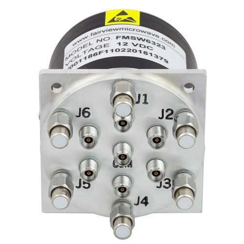 SP6T Latching DC to 40 GHz Terminated Electro-Mechanical Relay Switch, Self Cut Off, TTL, Indicators, Reset, 3W, 12V, 2.92mm FMSW6323
