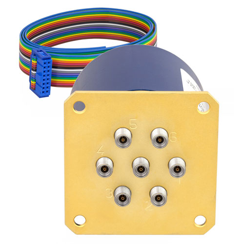 SP6T Latching 0.05 dB Low Insertion Loss Repeatability DC to 40 GHz Terminated Relay Switch, Indicators, Self Cut Off, 5W, 24V, 2.92mm FMSW6332