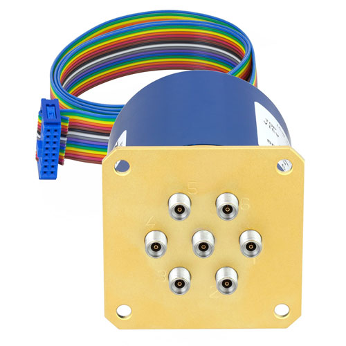 SP6T Latching 0.05 dB Low Insertion Loss Repeatability DC to 40 GHz Terminated Relay Switch, Indicators, Self Cut Off, TTL, 5W, 24V, 2.92mm FMSW6340