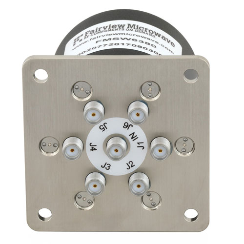 SP6T NO DC to 18 GHz Terminated Electro-Mechanical Relay Switch, up to 90W, 12V, SMA FMSW6380