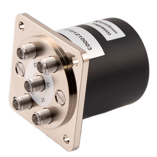 SP4T Electromechanical Relay Normally Open Switch, DC to 26.5 GHz, up to 90W, 2M Lifecycles, 28V, SMA FMSW6453