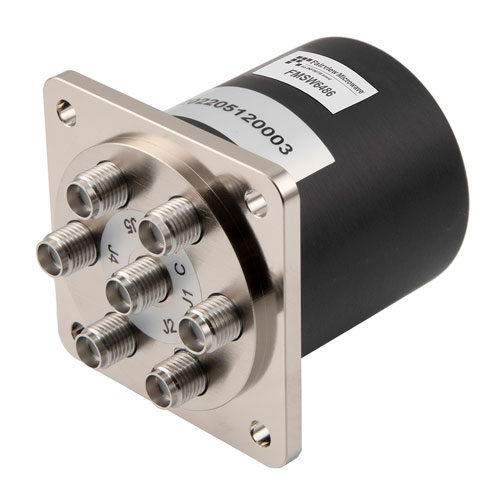 SP6T Electromechanical Relay Normally Open Switch, DC to 26.5 GHz, 2M Lifecycles, 20W, 12V, SMA, Solder Pins FMSW6486