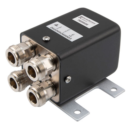 Transfer Electromechanical Relay Latching Switch DC to 12.4 GHz, 2M Cycles,  N, 160 Watts, 28V, Indicators, TTL,  Diodes, Solder Pins FMSW6498