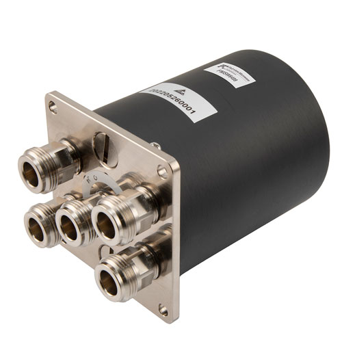 SP4T Electromechanical Relay Normally Open Switch DC to 12.4 GHz, 2M Lifecycles, N, 150W Average, 12V, Indicators, TTL, Diodes, Solder Pins FMSW6499