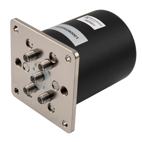 SP4T Electromechanical Relay Normally Open Switch, Terminated, DC to 26.5 GHz, 2M Lifecycles, 20W, 12V, SMA, Solder Pins FMSW6513
