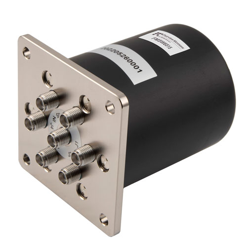 SP6T Electromechanical Relay Normally Open Switch, Terminated, DC to 26.5 GHz, 2M Lifecycles, 20W, 12V, SMA, Solder Pins FMSW6515