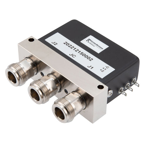 SPDT, 1P64 Rated Electromechanical Relay Latching Self Cut Off Switch, DC to 18 GHz, 90W, 12VDC, N FMSW6521