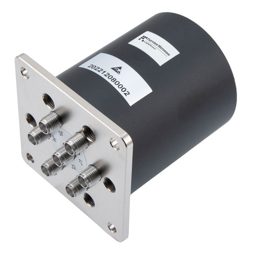 SP6T, IP64 Rated Electromechanical Relay Latching Self Cut-Off Switch, +COM, DC to 26.5 GHz, Diodes, 90W, 12VDC, SMA FMSW6533