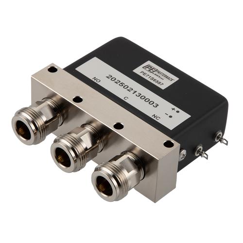 SPDT Failsafe DC to 18 GHz Electro-Mechanical Relay Switch, Self Cut Off, Indicators, 12V, N, 1M Lifecycles FMSW6587