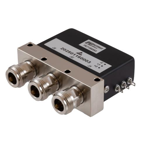 SPDT Latching DC to 18 GHz Electro-Mechanical Relay Switch, Self Cut Off, Diodes, 28V, N, 1M Lifecycles FMSW6593