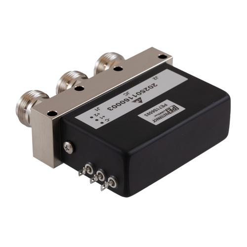 SPDT Latching DC to 18 GHz Electro-Mechanical Relay Switch, Self Cut Off, Diodes, 28V, N, 1M Lifecycles FMSW6593