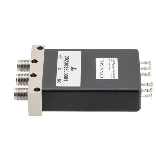 SPDT, Electromechanical Relay Failsafe Switch, DC to 43 GHz, 12VDC, 10W, Indicators, TTL, Diodes, Solder Terminals, 2.92mm FMSW7281