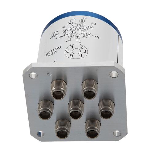 SP6T Latching DC to 50 GHz Electromechanical Relay Switch, Indicators, 80W, 2M Lifecycles, 28 V, Solder Terminal, 2.4mm FMSW9023