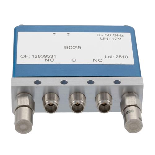 SPDT Failsafe DC to 50 GHz Electromechanical Relay Switch, Terminated, 80W, 2M Lifecycles, 12 V, Solder Terminal, 2.4mm FMSW9025