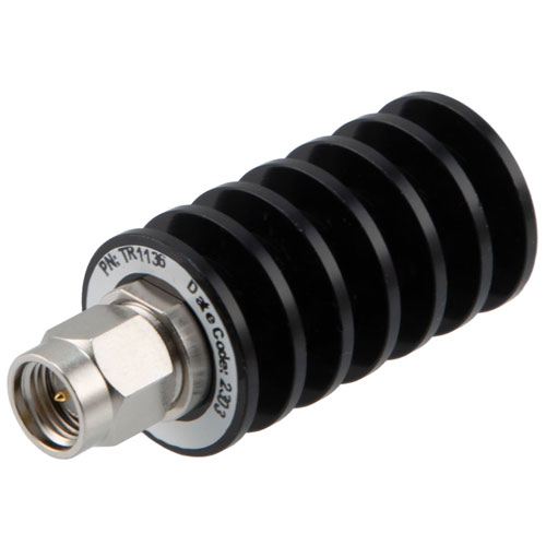 SMA Male (Plug) Termination (Load) 10 Watts to 12.4 GHz, Black Anodized Aluminum Body, 1.3:1 VSWR FMTR1136