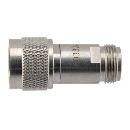 N-Type Male (Plug) to N-Type Female Feed-Thru Load 2 Watts DC to 1 GHz, Passivated Stainless Steel, 1.65:1 VSWR FMTR6033A