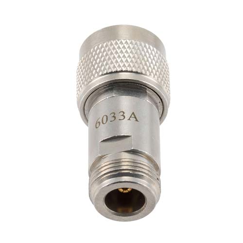 N-Type Male (Plug) to N-Type Female Feed-Thru Load 2 Watts DC to 1 GHz, Passivated Stainless Steel, 1.65:1 VSWR FMTR6033A