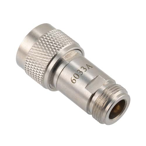 N-Type Male (Plug) to N-Type Female Feed-Thru Load 2 Watts DC to 1 GHz, Passivated Stainless Steel, 1.65:1 VSWR FMTR6033A