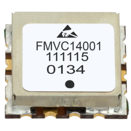 VCO (Voltage Controlled Oscillator) 0.5 inch SMT (Surface Mount), Frequency of 950 MHz to 1.1 GHz, Phase Noise -104 dBc/Hz FMVC14001