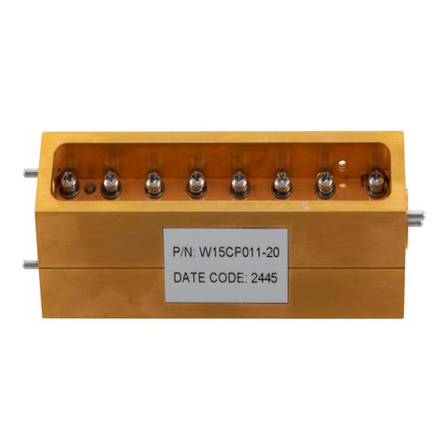 20 dB WR-15 Waveguide Broadwall Coupler with UG-385/U Round Cover Flange and H-Plane Coupled Port from 50 GHz to 75 GHz in Brass Copper FMW15CP011-20